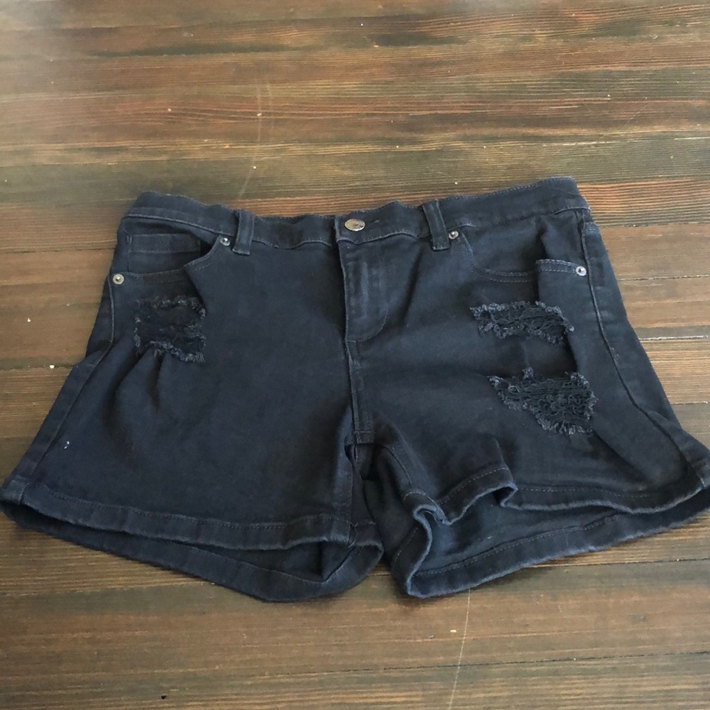 Black Distressed Denim Shorts